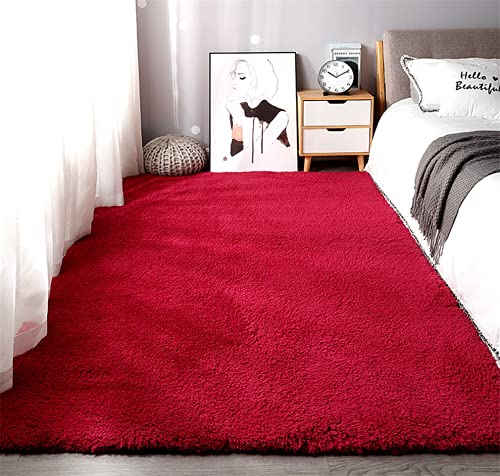 linyingdian Hochflor Teppich wohnzimmerteppich Langflor - Teppiche für Wohnzimmer flauschig Shaggy Schlafzimmer Bettvorleger Outdoor Carpet (Rotwein, 80x120cm) von linyingdian