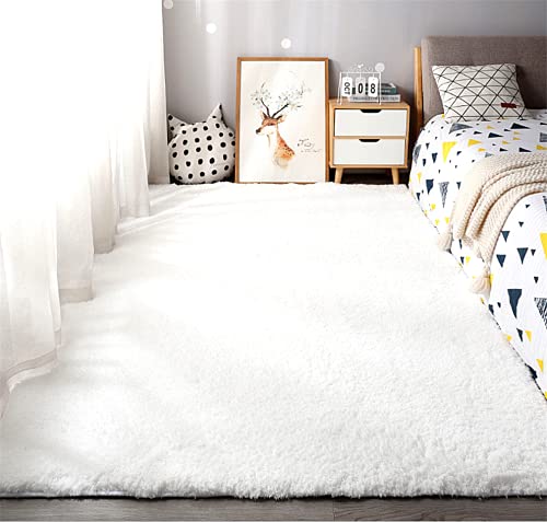 linyingdian Hochflor Teppich wohnzimmerteppich Langflor - Teppiche für Wohnzimmer flauschig Shaggy Schlafzimmer Bettvorleger Outdoor Carpet (Weiß, 80x120cm) von linyingdian