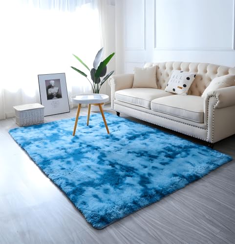 linyingdian Hochflor Teppich wohnzimmerteppich Langflor - Teppiche für Wohnzimmer flauschig Shaggy Schlafzimmer Bettvorleger Outdoor Carpet. (Blau, 120x160cm) von linyingdian
