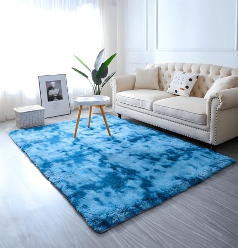 linyingdian Hochflor Teppich wohnzimmerteppich Langflor - Teppiche für Wohnzimmer flauschig Shaggy Schlafzimmer Bettvorleger Outdoor Carpet. (Blau, 60×160cm) von linyingdian