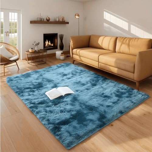 linyingdian Hochflor Teppich wohnzimmerteppich Langflor - Teppiche für Wohnzimmer flauschig Shaggy Schlafzimmer Bettvorleger Outdoor Carpet. (Blau, 80x160cm) von linyingdian