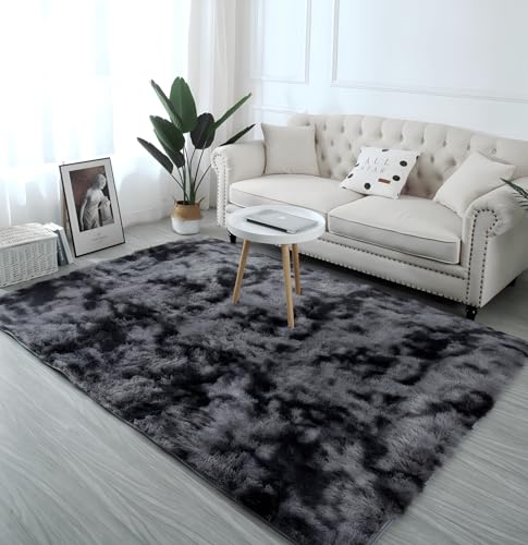 linyingdian Hochflor Teppich wohnzimmerteppich Langflor - Teppiche für Wohnzimmer flauschig Shaggy Schlafzimmer Bettvorleger Outdoor Carpet. (Dunkelgrau, 160x200cm) von linyingdian