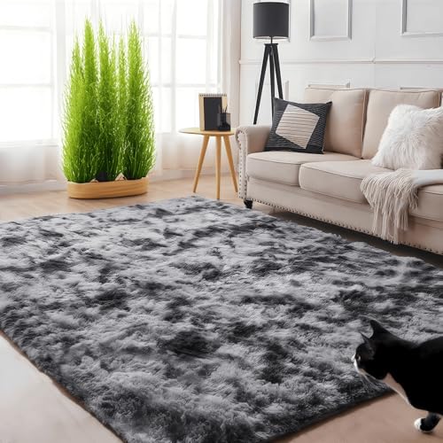 linyingdian Hochflor Teppich wohnzimmerteppich Langflor - Teppiche für Wohnzimmer flauschig Shaggy Schlafzimmer Bettvorleger Outdoor Carpet. (Dunkelgrau, 80×120cm) von linyingdian