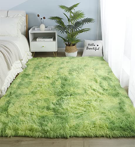 linyingdian Hochflor Teppich wohnzimmerteppich Langflor - Teppiche für Wohnzimmer flauschig Shaggy Schlafzimmer Bettvorleger Outdoor Carpet. (Grün, 120x200cm) von linyingdian