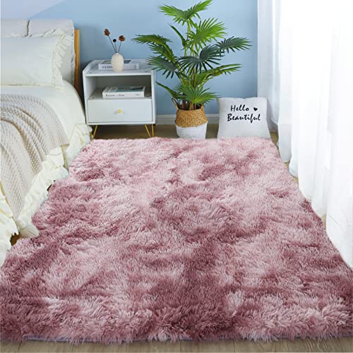 linyingdian Hochflor Teppich wohnzimmerteppich Langflor - Teppiche für Wohnzimmer flauschig Shaggy Schlafzimmer Bettvorleger Outdoor Carpet. (Pink Lila, 120x160cm) von linyingdian