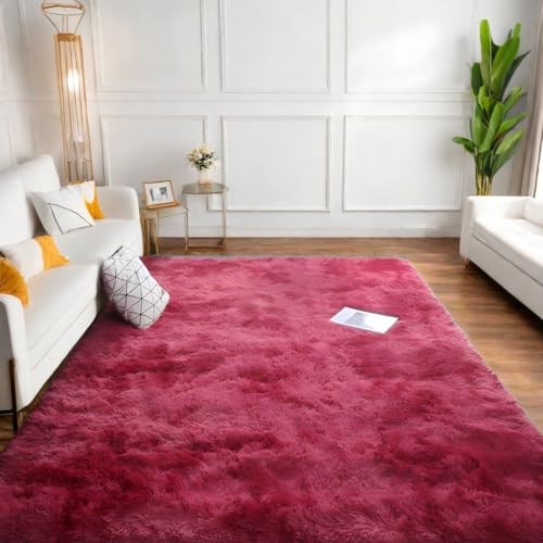 linyingdian Hochflor Teppich wohnzimmerteppich Langflor - Teppiche für Wohnzimmer flauschig Shaggy Schlafzimmer Bettvorleger Outdoor Carpet. (weinrote Farbe, 160x200cm) von linyingdian