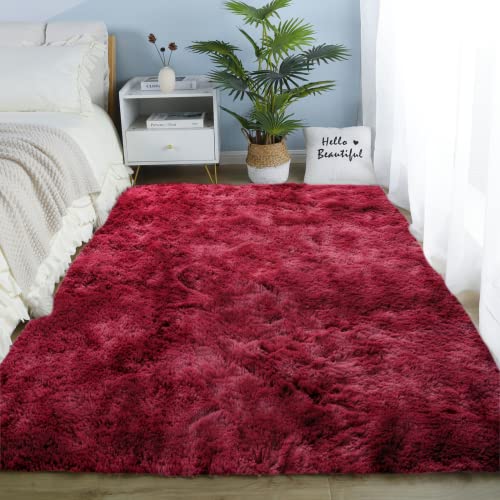 linyingdian Hochflor Teppich wohnzimmerteppich Langflor - Teppiche für Wohnzimmer flauschig Shaggy Schlafzimmer Bettvorleger Outdoor Carpet. (weinrote Farbe, 80×120cm) von linyingdian
