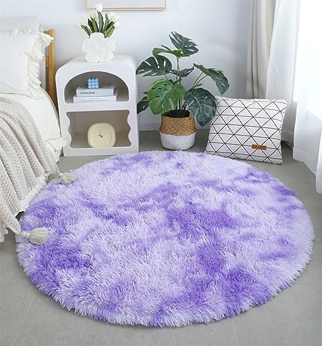 linyingdian Luxus-Teppich rundes Wohnzimmer superweicher, Flauschiger Teppich, weicher Bereichsteppich, Schlafzimmerteppich, superweiche, Flauschige Kindermatte (Ø100cm Rund, lila) von linyingdian