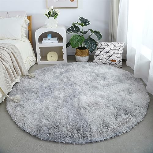 linyingdian Luxus-Teppich rundes Wohnzimmer superweicher, Flauschiger Teppich, weicher Bereichsteppich, Schlafzimmerteppich, superweiche, Flauschige Kindermatte (Ø120cm Rund, hellgrau) von linyingdian