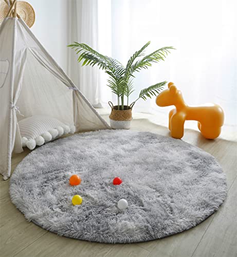 linyingdian Teppich langfloriger weicher Samt-Batikboden runder Teppich für Wohnzimmer, Kinderzimmer, Schlafzimmer und Küche (Hellgrau, 120x120cm) von linyingdian