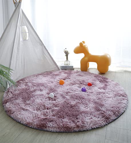 linyingdian Teppich langfloriger weicher Samt-Batikboden runder Teppich für Wohnzimmer, Kinderzimmer, Schlafzimmer und Küche (Pink lila, 100x100cm) von linyingdian