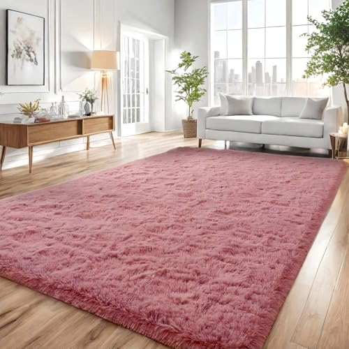 linyingdian Ultra Soft Indoor Modern Area Teppiche Flauschige Wohnzimmer Teppiche geeignet für Kinder Schlafzimmer Home Decor Kinderzimmer Teppiche (Bohnenrosa, 120x160cm) von linyingdian