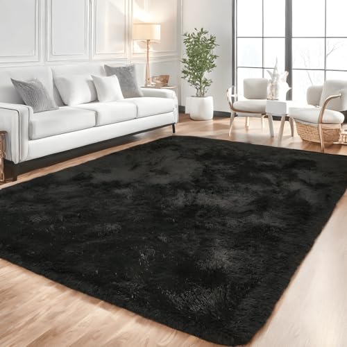 linyingdian Ultra Soft Indoor Modern Area Teppiche Flauschige Wohnzimmer Teppiche geeignet für Kinder Schlafzimmer Home Decor Kinderzimmer Teppiche (schwarz, 80x120cm) von linyingdian