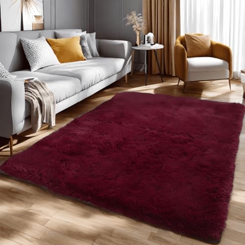 linyingdian Ultra Soft Indoor Modern Area Teppiche Flauschige Wohnzimmer Teppiche geeignet für Kinder Schlafzimmer Home Decor Kinderzimmer Teppiche (weinrote Farbe, 120x200cm) von linyingdian
