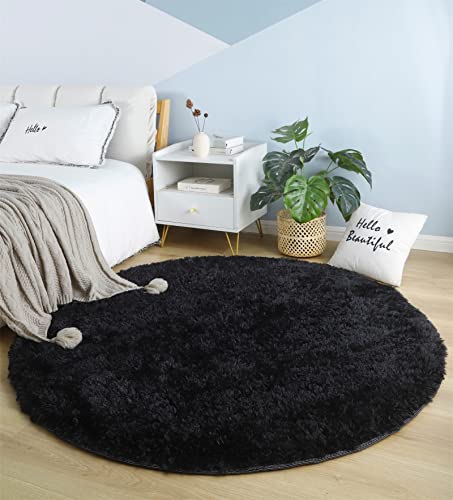 linyingdian Wohnzimmer Teppich flauschig weicher Teppich Schlafzimmer dekorativer Teppich, Flauschiger Hochflorteppich, Pelzteppich, Bettteppich (Schwarz, 100x100cm) von linyingdian