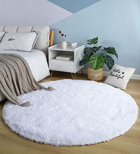linyingdian Wohnzimmer Teppich flauschig weicher Teppich Schlafzimmer dekorativer Teppich, Flauschiger Hochflorteppich, Pelzteppich, Bettteppich (Weiß, 120x120cm) von linyingdian