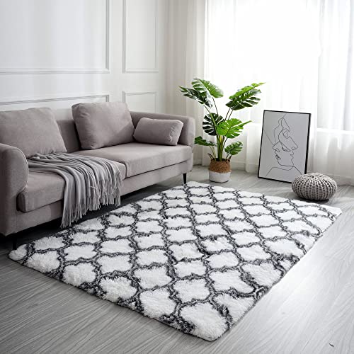 linyingdian waschbarer Teppich Wohnzimmer Schlafzimmer Langhaarteppich Rutschfester Flauschiger weicher moderner bunter Batikteppich (160 x 200 cm, weiße Laterne) von linyingdian