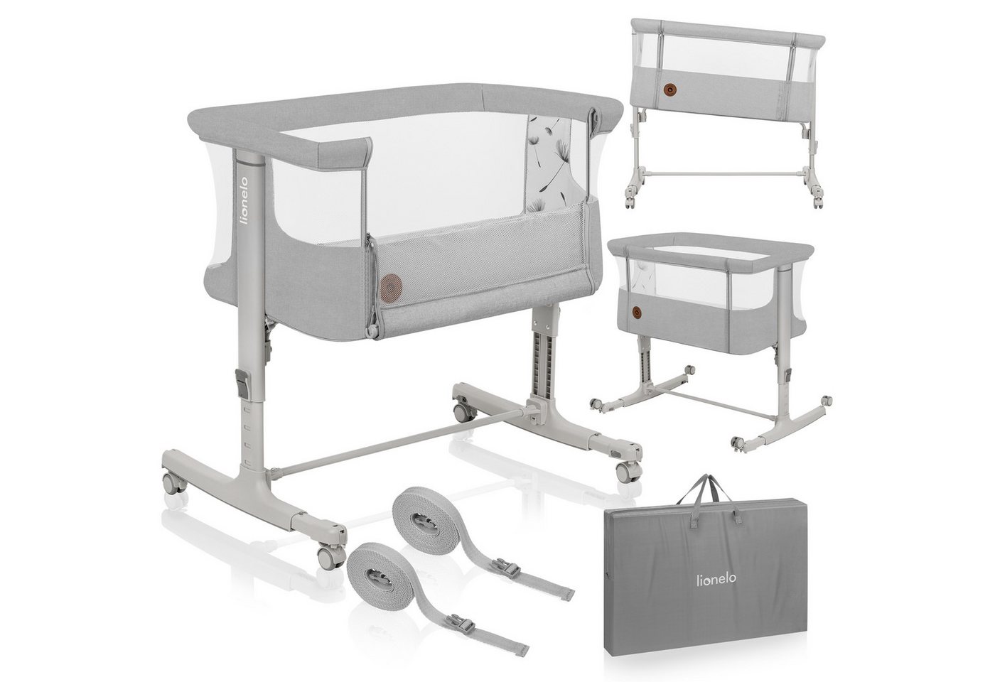 lionelo Baby-Reisebett AURORA, 3-in-1: Beistellbett, Babywiege, freistehendes Babybett von lionelo