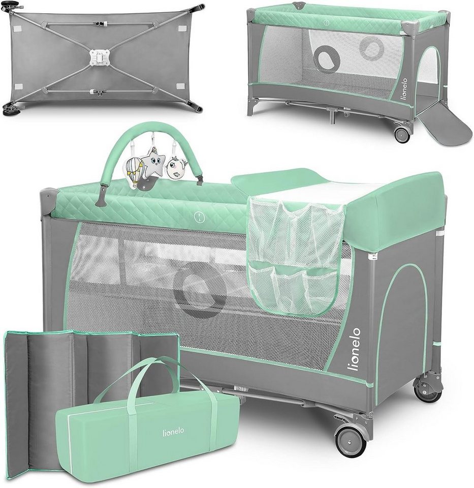 lionelo Baby-Reisebett FLOWER, 4in1:Laufstall Baby, Wickeltisch, Zwei Matratzenaufhängungshöhen von lionelo