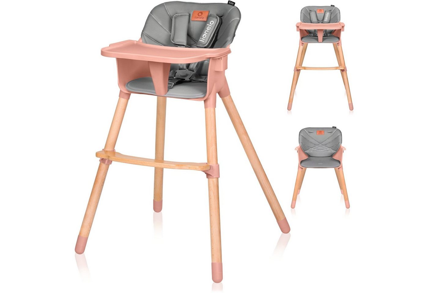 lionelo Hochstuhl Koen (TOP), 2in 1: Babyhochstuhl + Stuhl, skandinavisches Design, Buchenholz und ABS-Kunststoff, bis zu 40 kg, Anti – Rutsch, Fußstütze, Tablett von lionelo