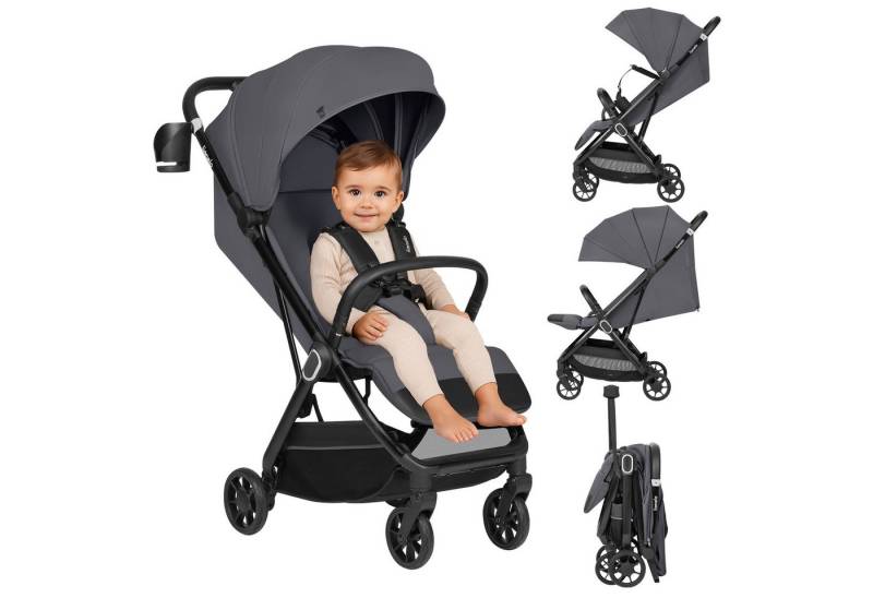 lionelo Kinder-Buggy BESS, (Kinderwagen + Becherhalter + Tragegurt), Auto-Folding/leicht/Liegeposition/PU-Räder/Federung/Halter von lionelo