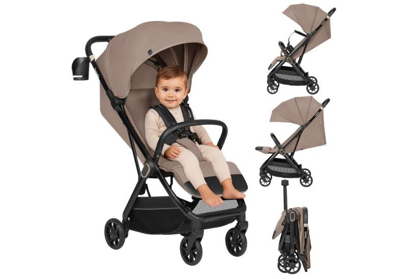 lionelo Kinder-Buggy BESS, (Kinderwagen + Becherhalter + Tragegurt), Auto-Folding/leicht/Liegeposition/PU-Räder/Federung/Halter von lionelo