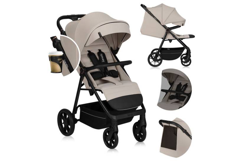 lionelo Kinder-Buggy IVA, (Set mit Moskitonetz und Getränkehalter), PU-Räder mit Profil/UPF50+/Magnetgurt/92 cm Liegefläche von lionelo