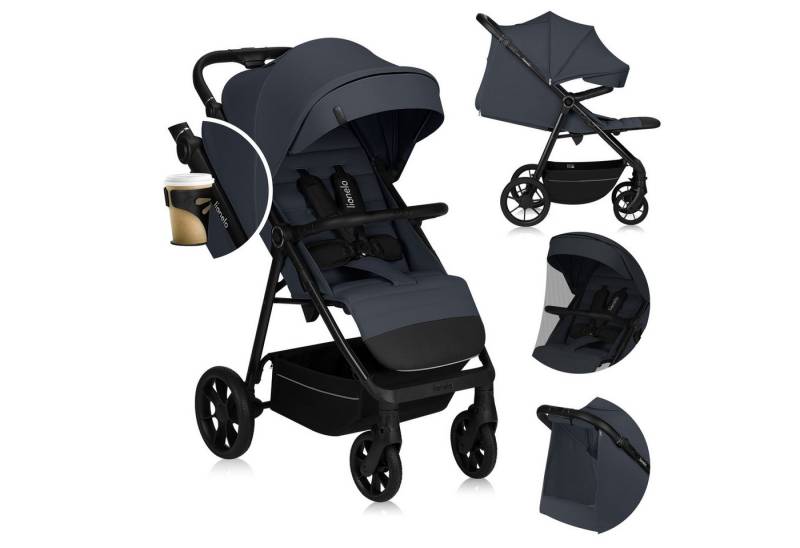 lionelo Kinder-Buggy IVA, (Set mit Moskitonetz und Getränkehalter), PU-Räder mit Profil/UPF50+/Magnetgurt/92 cm Liegefläche von lionelo