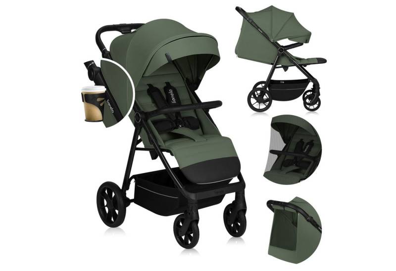 lionelo Kinder-Buggy IVA, (Set mit Moskitonetz und Getränkehalter), PU-Räder mit Profil/UPF50+/Magnetgurt/92 cm Liegefläche von lionelo