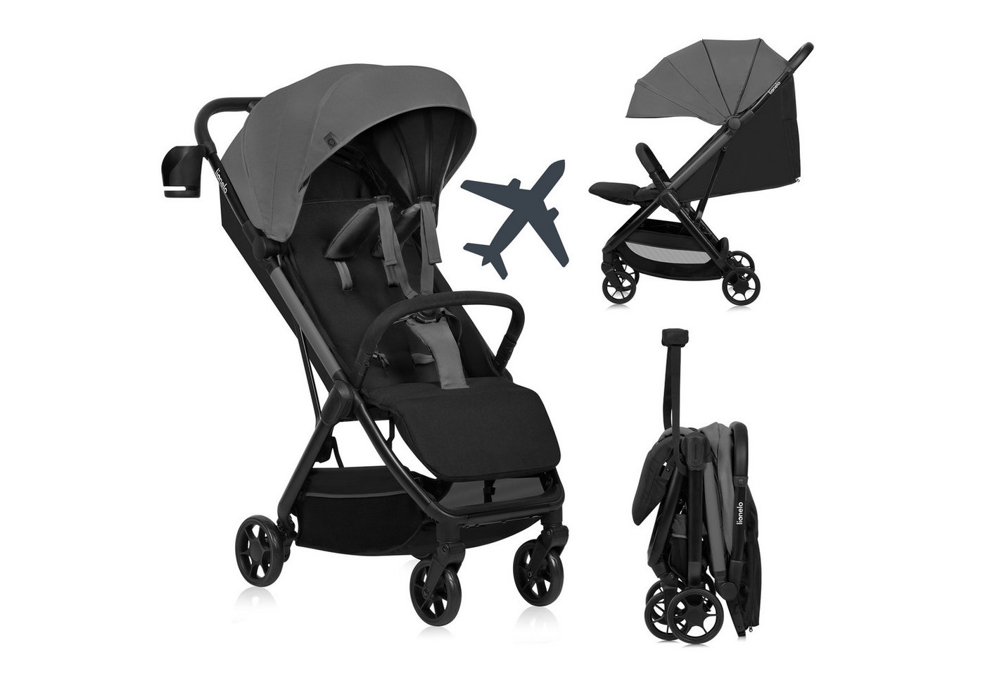 lionelo Kinder-Buggy JULIE AIR, (Set mit Becherhalter und Tragegurt für den Transport auf der Schulter), Auto-folding/Ultraleicht/UPF50+/Liegeposition/360°Rader von lionelo