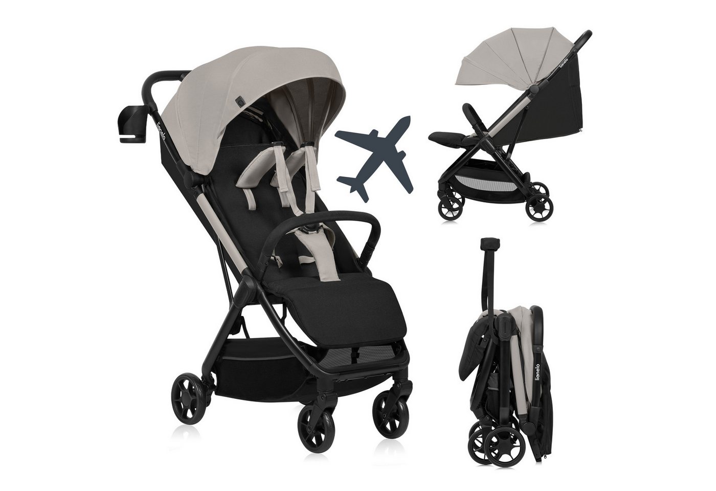 lionelo Kinder-Buggy JULIE AIR, (Set mit Becherhalter und Tragegurt für den Transport auf der Schulter), Auto-folding/Ultraleicht/UPF50+/Liegeposition/360°Rader von lionelo