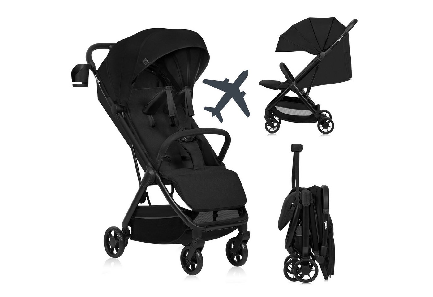 lionelo Kinder-Buggy JULIE AIR, (Set mit Becherhalter und Tragegurt für den Transport auf der Schulter), Auto-folding/Ultraleicht/UPF50+/Liegeposition/360°Rader von lionelo
