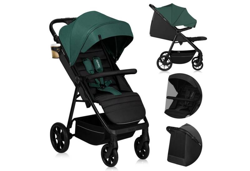 lionelo Kinder-Buggy MIRA, (Set mit Getränkehalter und Moskitonetz), XXL-Verdeck/UPF50+/92 cm Liegefläche/großer Korb/PU-Räder von lionelo