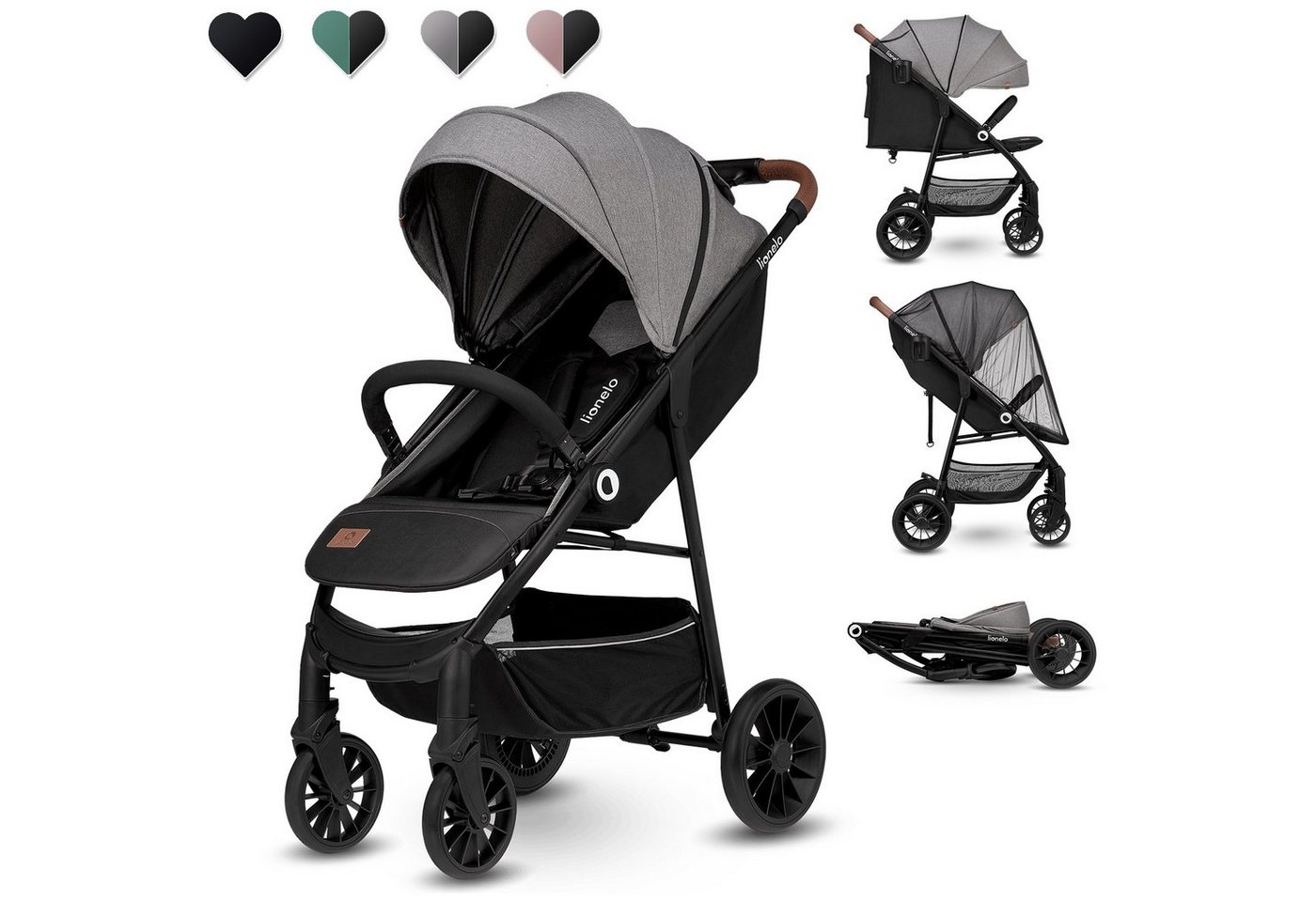 lionelo Kinder-Buggy Zoey, Moskitonetz Große EVA-Räder bis 15 Kg Sonnenschutz von lionelo