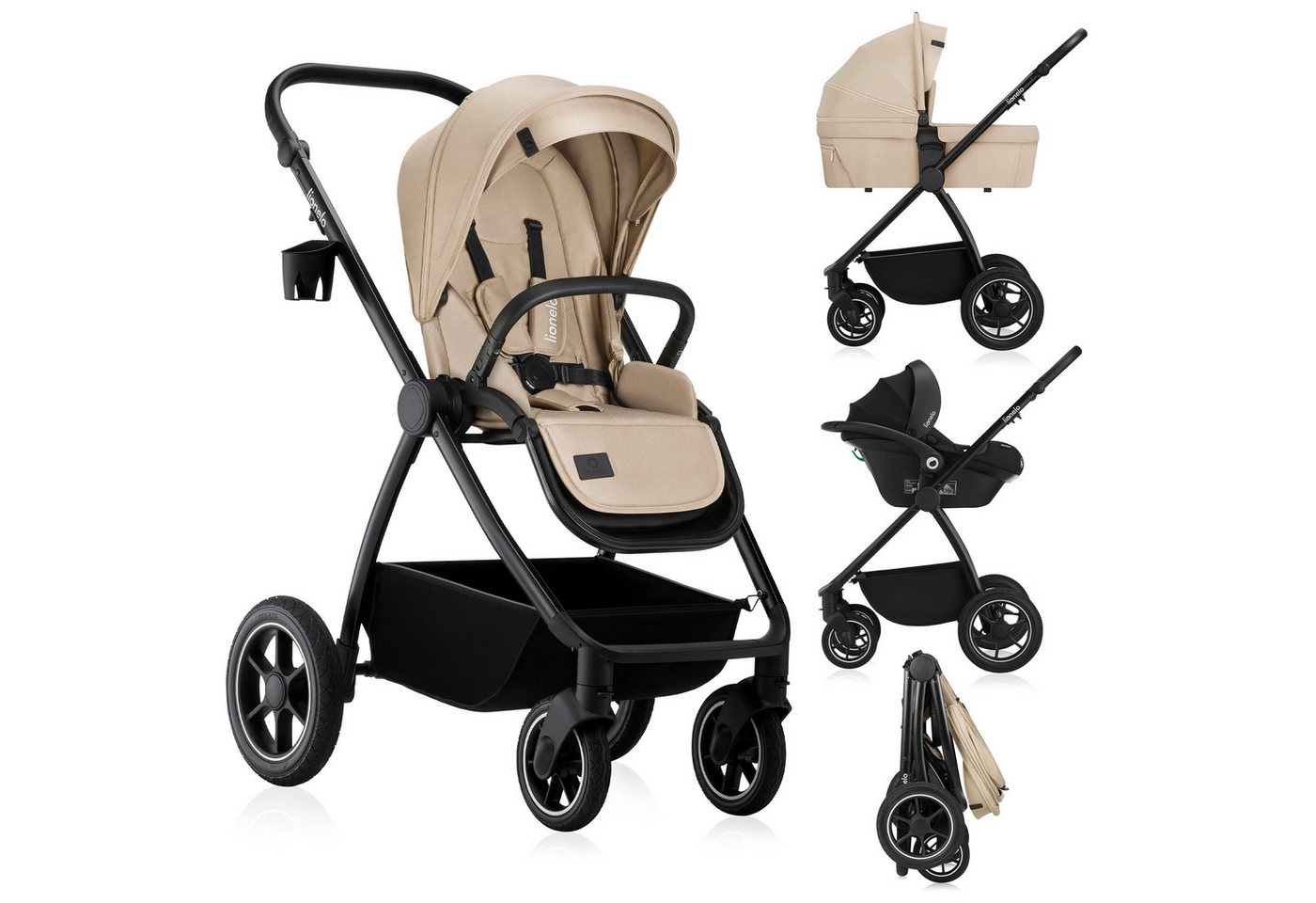 lionelo Kombi-Kinderwagen MERIL 3IN1, (Set 3in1), 3in1: XL-Babywanne/ADAC/Große Gummiräder/UPF50+/3D Panorama von lionelo