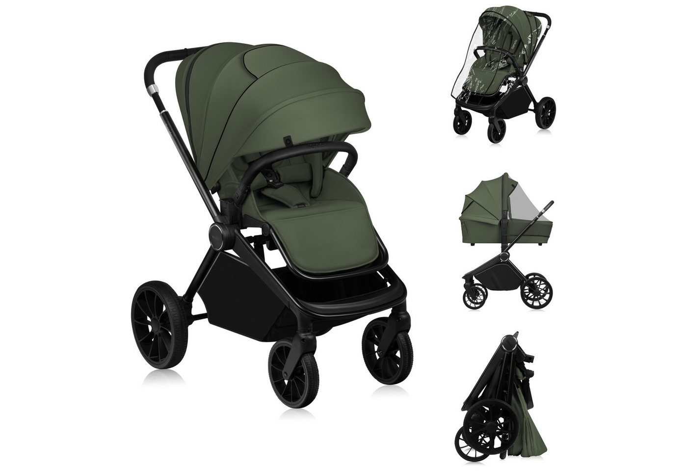 lionelo Kombi-Kinderwagen MIKA PLUS 2 IN 1, (Set), Hohe Manövrierfähigkeit/XXL-Verdeck/Komfortable Dämpfung von lionelo