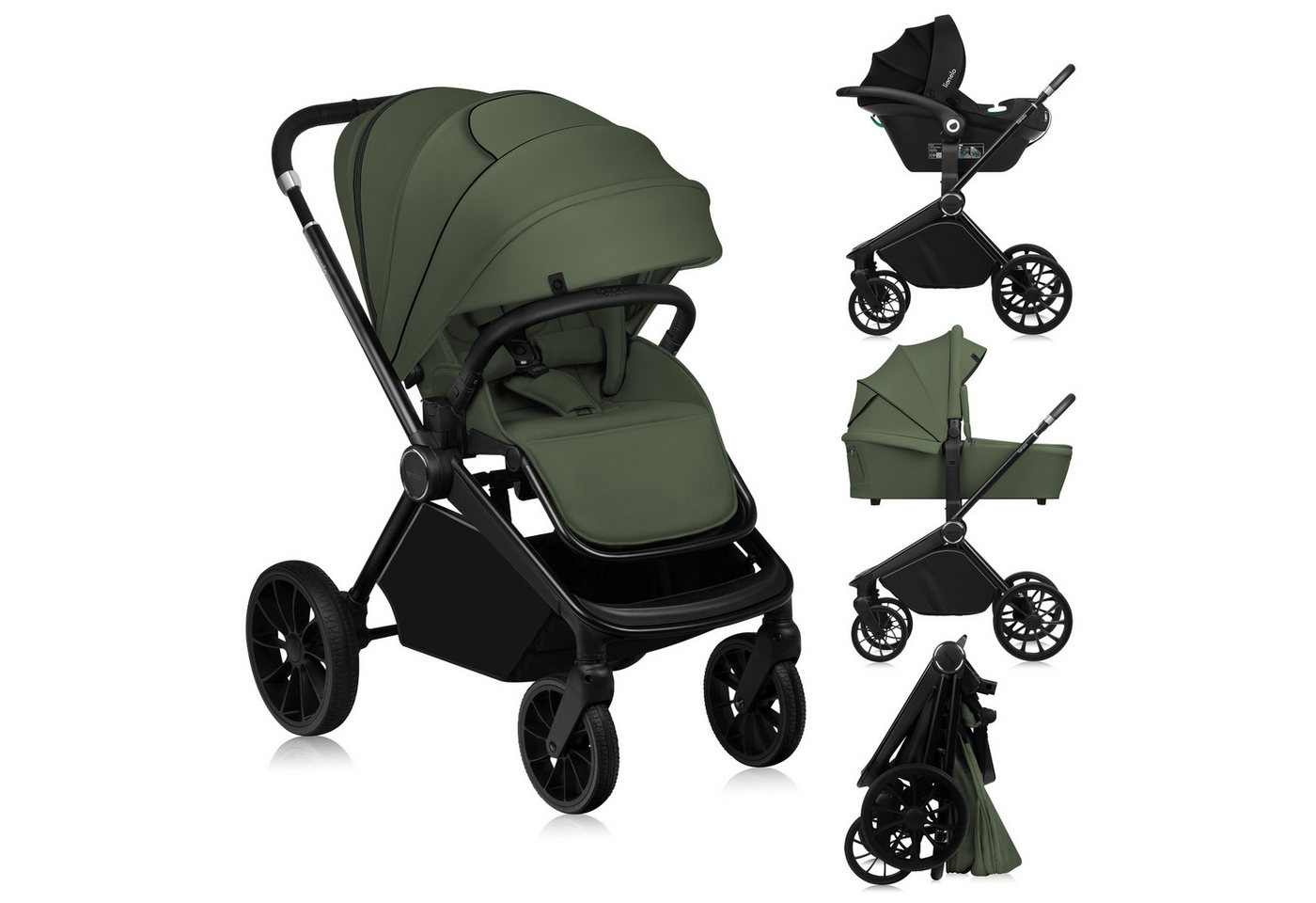 lionelo Kombi-Kinderwagen MIKA PLUS 3IN1, (Set), 3in1 Set mit Astrid i-size/XXL-Verdeck/Komfortable Dämpfung von lionelo