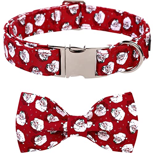 Lionet Paws Christmas Hundehalsband mit Fliege, Langlebiges Bequemes Baumwolle Halsband mit Metall-Klickverschluss für Hunde und Katzen, Hals 18-28cm von lionet paws