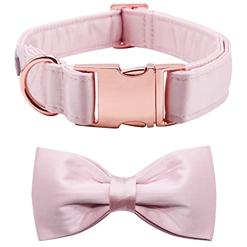 Lionet Paws Hundehalsband mit Fliege - Bequeme Seide rosa Hundehalsband mit abnehmbaren Fliege für XLarge Hunde, Hals 40-66cm von lionet paws