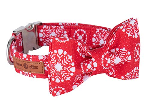 Lionet Paws Hundehalsband mit Fliege, Langlebiges Bequemes Baumwolle Halsband mit Metall-Klickverschluss für Hunde, Hals 40-60cm von lionet paws