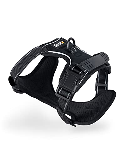 lionto Hundegeschirr gepolstert aus weichem Nylon, Größe L, reflektierendes Anti Zug Geschirr für Hunde mit 2 Ringen & 4 Einstellgurten, Zwei Klickverschlüsse & gummierter Griff am Rücken, schwarz lionto Hundegeschirr gepolstert aus weichem Nylon, Größe L, reflektierendes Anti Zug Geschirr für Hunde mit 2 Ringen & 4 Einstellgurten, Zwei Klickverschlüsse & gummierter Griff am Rücken, schwarz von lionto