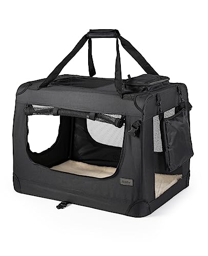 lionto Hundetransportbox faltbar für Reise & Auto, 90x61x65 cm, stabile Transportbox mit Tragegriffen & Decke für Katzen & Hunde bis 22 kg, robuste Hundebox aus Stoff für klein & groß, schwarz von lionto