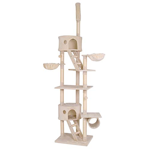 lionto Kratzbaum XXL Kletterbaum Katzenkratzbaum Katzenbaum höhenverstellbar 230-250 cm, beige von lionto