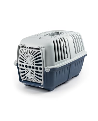 lionto Transportbox für Hunde & Katzen aus recyceltem Kunststoff Tiertransportbox Kleintierbox, 48x31,5x33 cm, dunkelblau von lionto