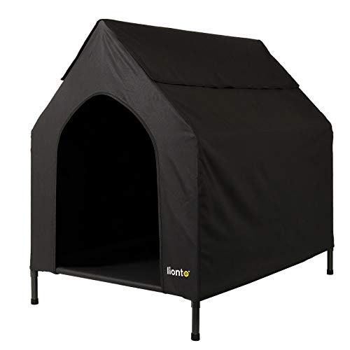 lionto Überdachte Hundeliege erhöhte Hundehütte Hundebett mit Dach, (M) 110x75x105 cm schwarz von lionto