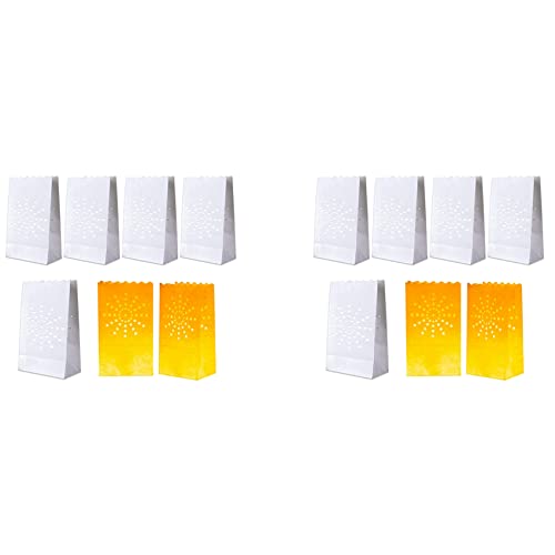 liovitor 100 Stück weiße Lichttüten, schwer entflammbare Kerzentüten, Sonnendesign, Leuchten für Hochzeit, Party, Halloween, Weihnachten von liovitor