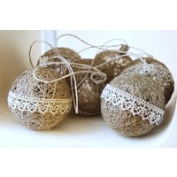 Natur Leinen Christbaumschmuck | 6Er Set von liradesigne