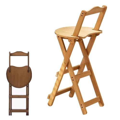 Klappbarer Barhocker aus Holz mit Rückenlehne und Fußstütze | Hohe Stühle in Thekenhöhe | Klappbarer Küchen- und Esszimmerhocker | für Wohnzimmer, Café und Frühstücksbar (Natur, Sitzhöhe 60 cm) von lirrebol