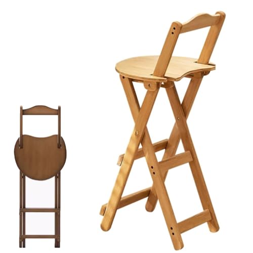 Klappbarer Barhocker aus Holz mit Rückenlehne und Fußstütze | Hohe Stühle in Thekenhöhe | Klappbarer Küchen- und Esszimmerhocker | für Wohnzimmer, Café und Frühstücksbar (Natur, Sitzhöhe 75 cm) von lirrebol