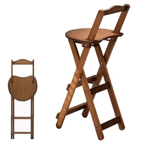 Klappbarer Barhocker aus Holz mit Rückenlehne und Fußstütze | Hohe Stühle in Thekenhöhe | Klappbarer Küchen- und Esszimmerhocker | für Wohnzimmer, Café und Frühstücksbar (Walnuss, Sitzhöhe 75 cm) von lirrebol